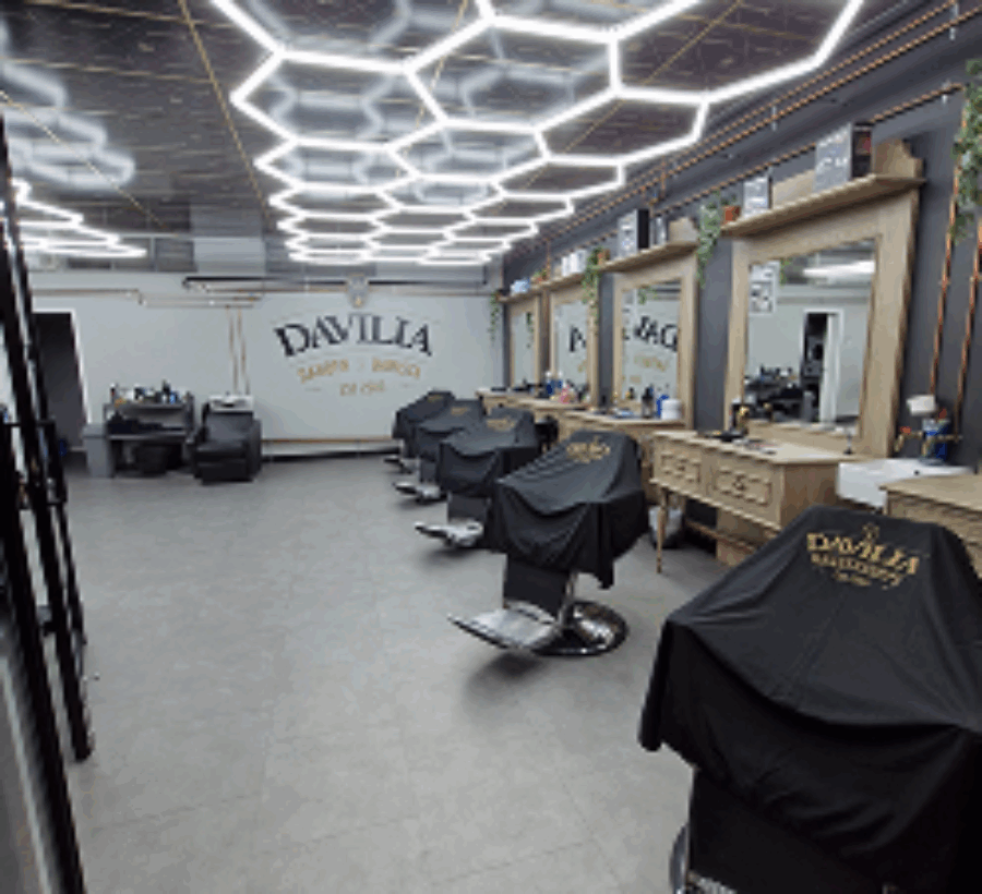Davilia Location— Duncraig has Modern interior, Davila branding, and geometric LED ceiling lights.